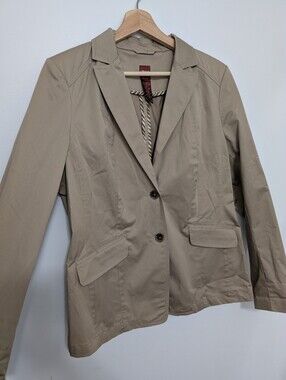 Olsen Europe Large 12 Blazer Tan Suit Jacket Office Stretch Cotton Sport Coat